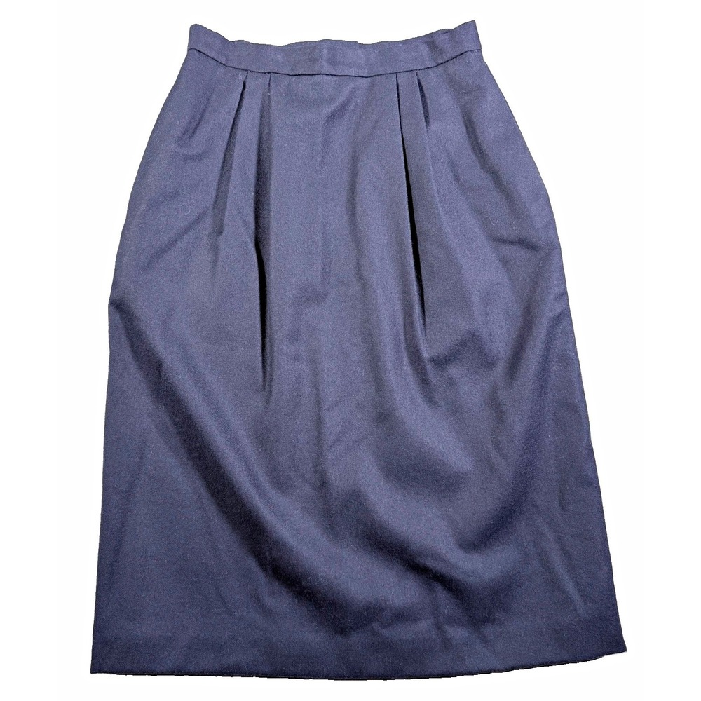 Charter Club VTG Wool Midi Skirt 6 Navy Blue Pleated Pencil Dark Academia 90s